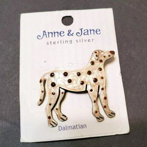 Vintage Sterling Silver Dog Brooch, Signed AJH Anne & Jane, Enamel Dalmatian Pin